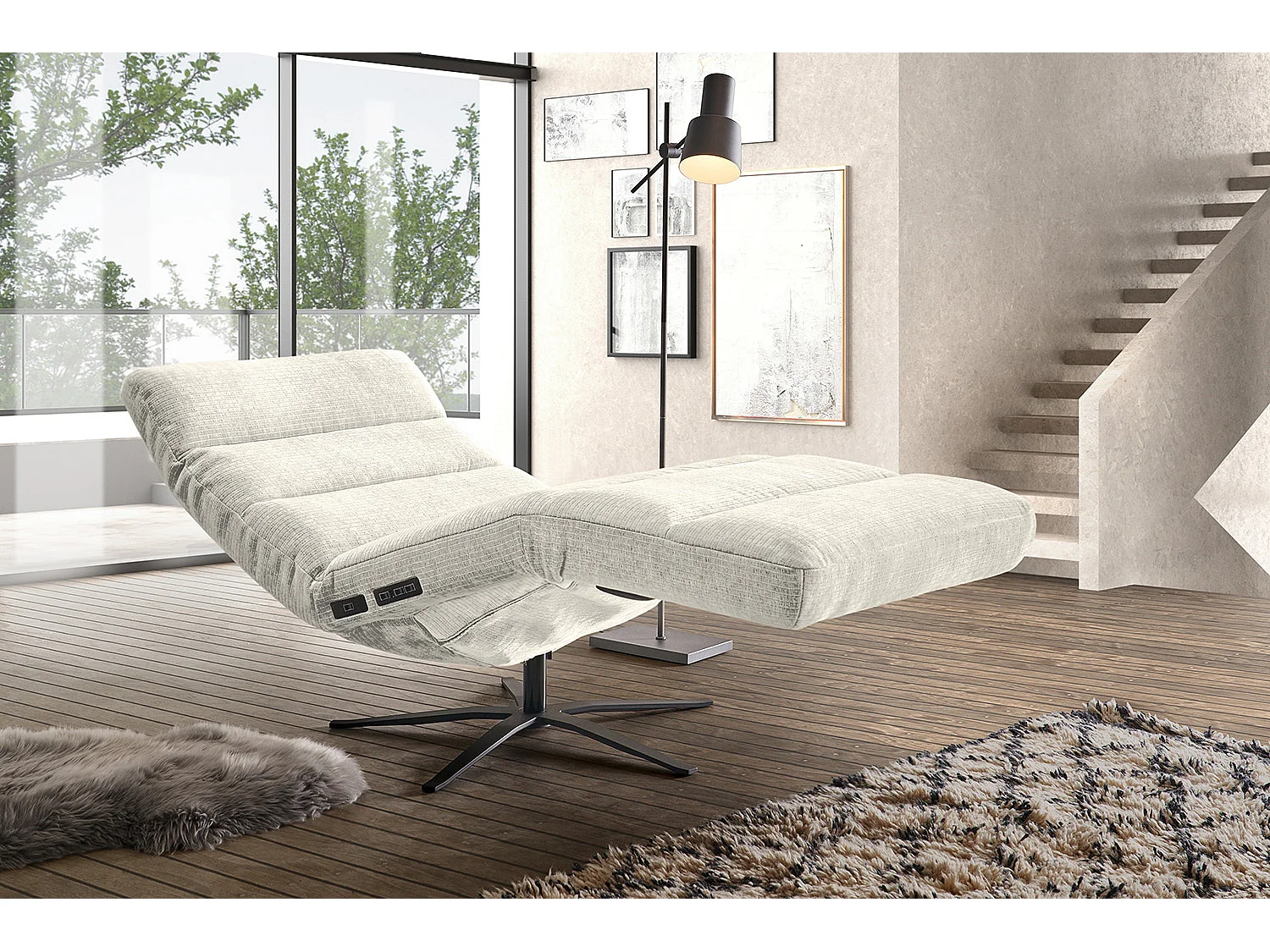 Chaise - blanc crème Velours côtelé - ALINA