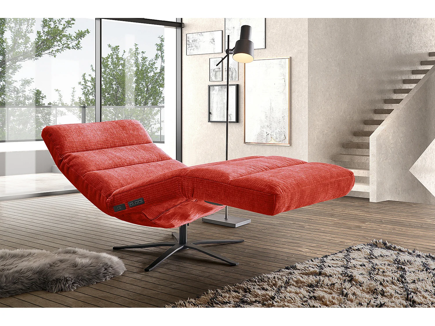 Chaise - Rouge Velours côtelé - ALINA