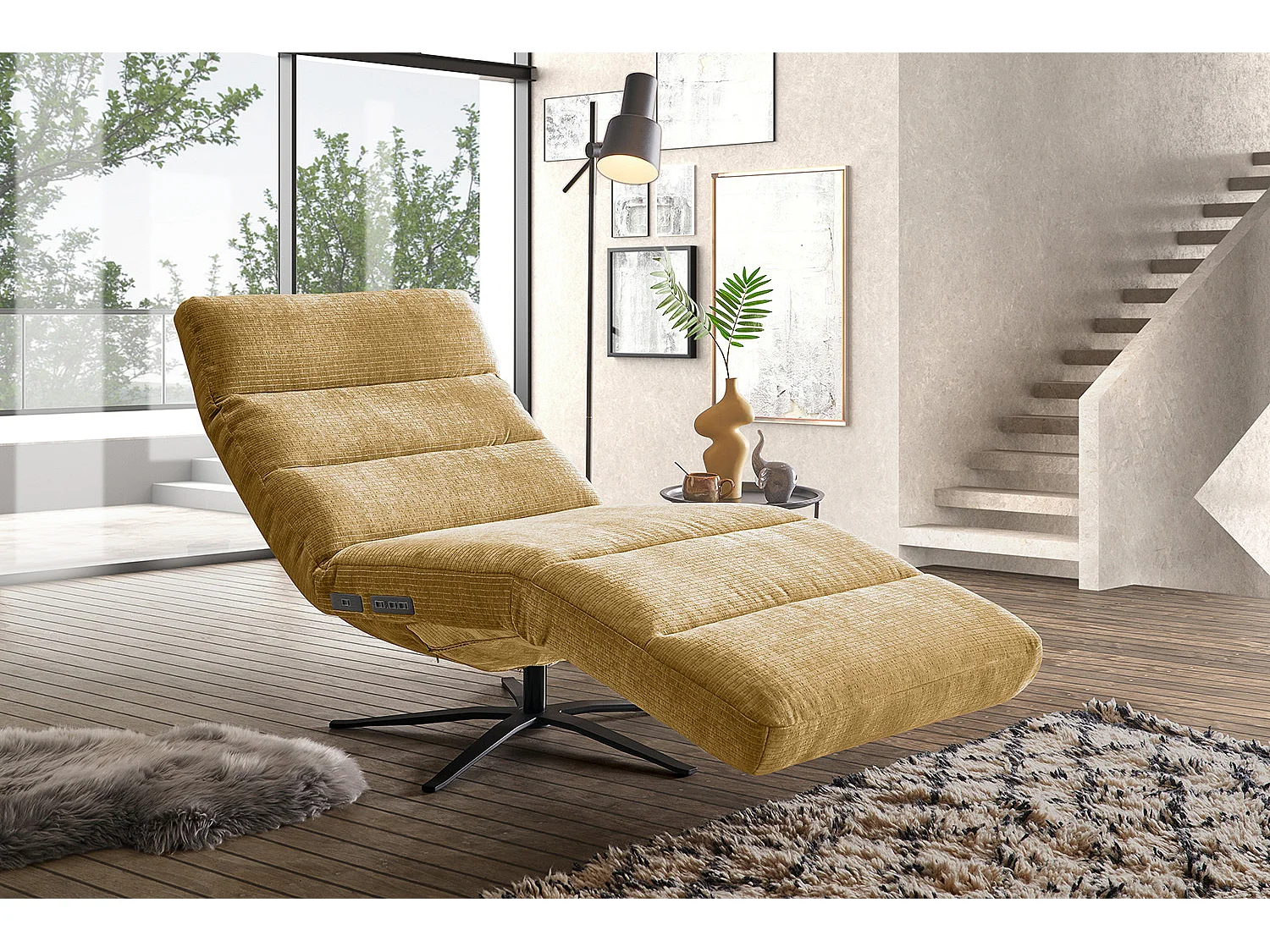 Chaise longue - giallo Velluto a coste - ALINA