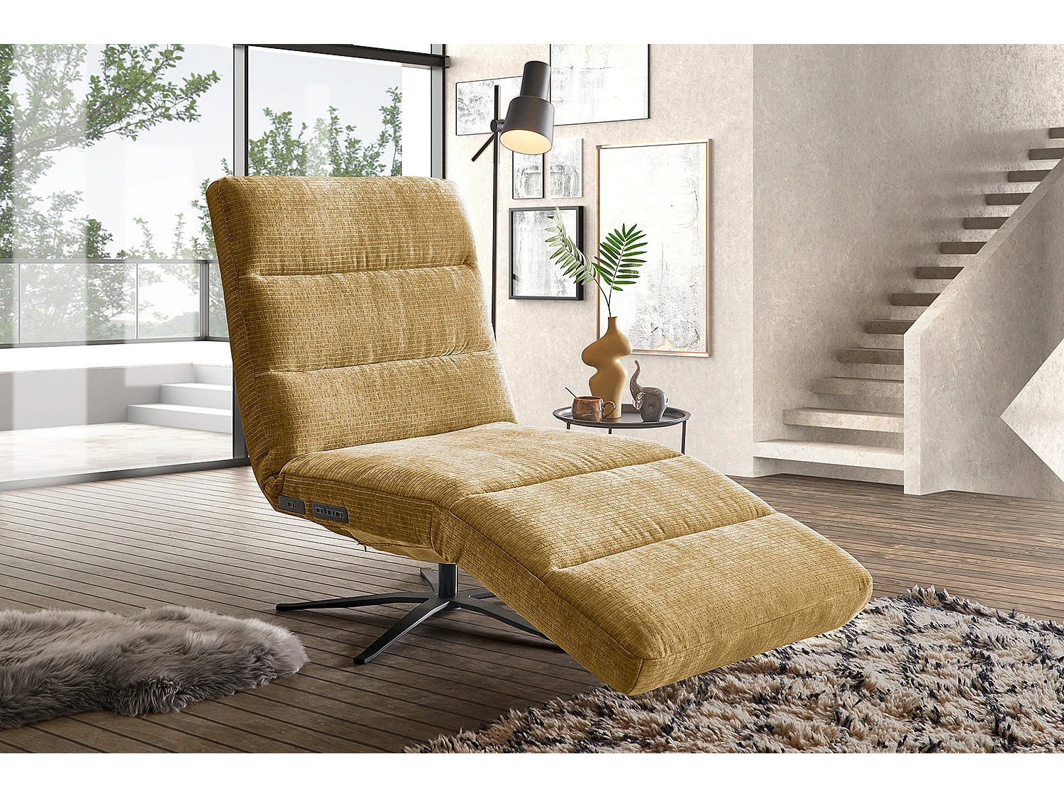 Chaise longue - giallo Velluto a coste - ALINA