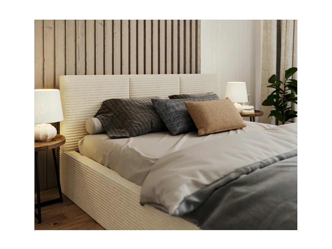 Lit coffre Tulum 160 x 200 cm - Velours cotelé - avec sommier à lattes relevable Beige