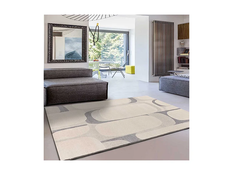 Kurzflorteppich - abstrakt - beige / grau - 160x230 cm - PORTO