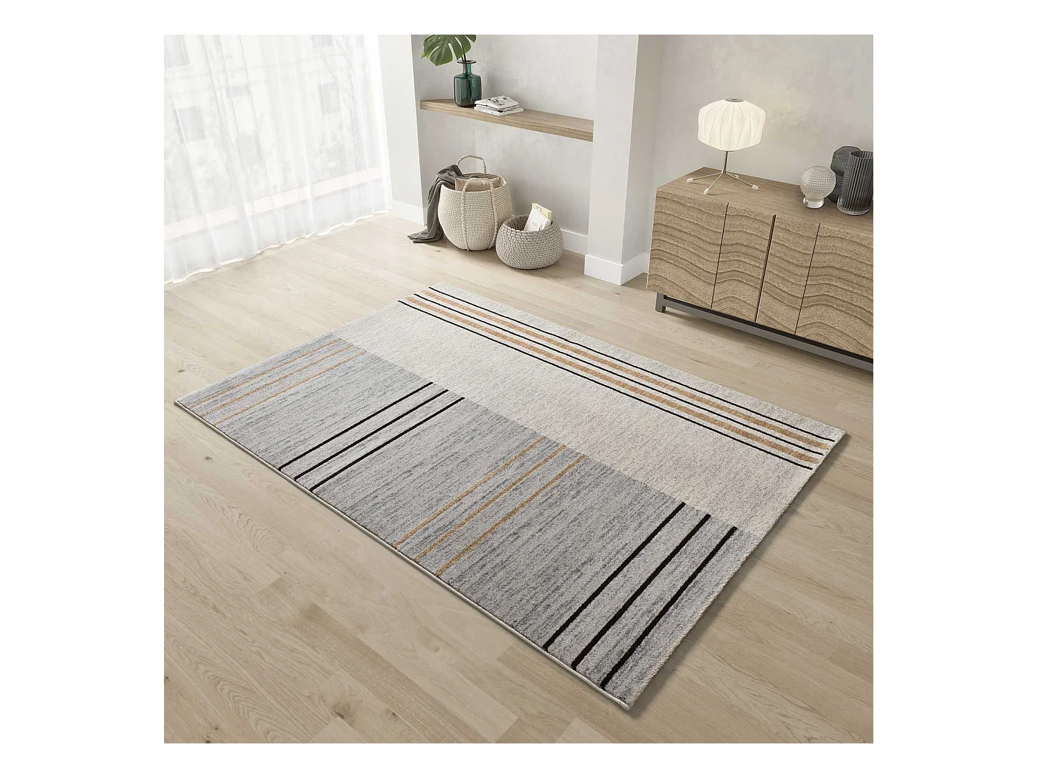 Tapis intérieur - géométrique - gris / beige - 133 x 190 cm - CRAFT