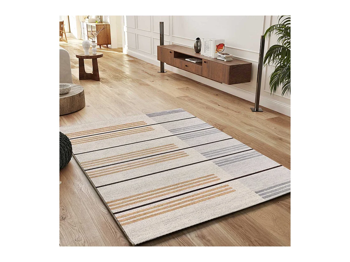 Kurzflorteppich - ethnisch - grau / beige - 80x150 cm - CRAFT