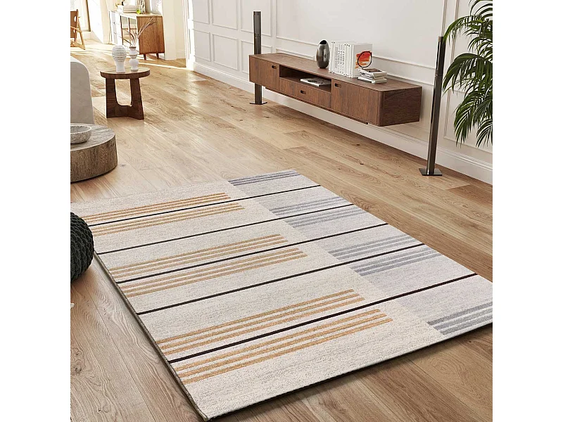Tapis intérieur - ethnique - gris / beige - 80 x 150 cm - CRAFT