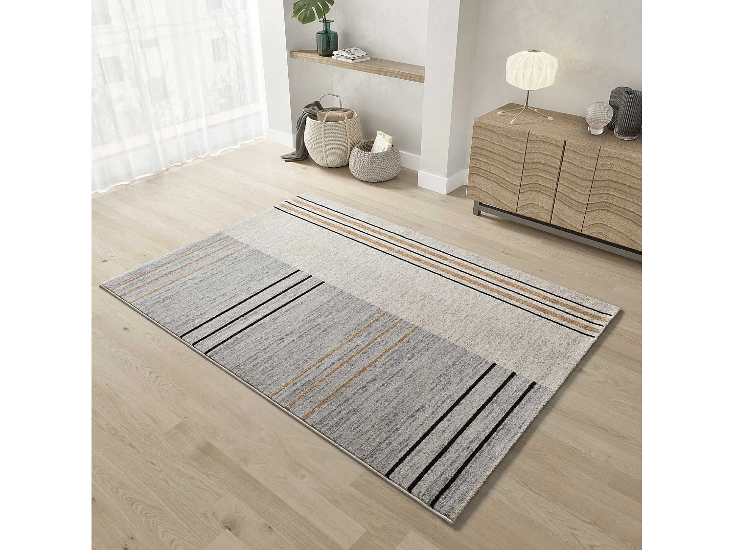 Kurzflorteppich - geometrisch - grau / beige - 200x290 cm - CRAFT