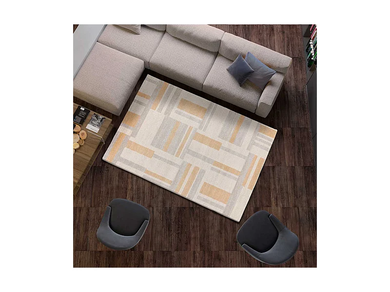 Kurzflorteppich - geometrisch - beige - 160x230 cm - CRAFT