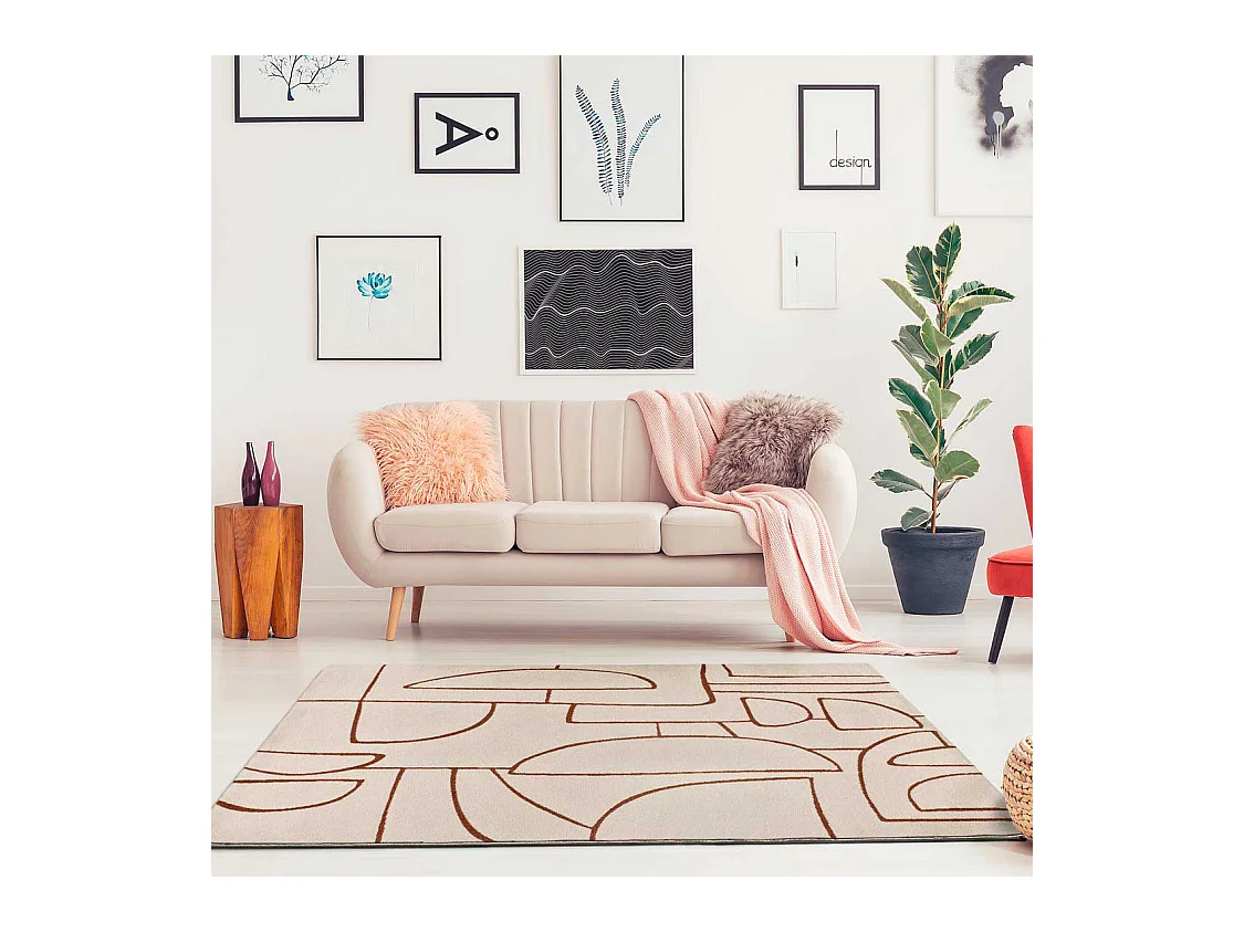 Kurzflorteppich - geometrisch - beige / kupfer - 160x230 cm - BERUTI