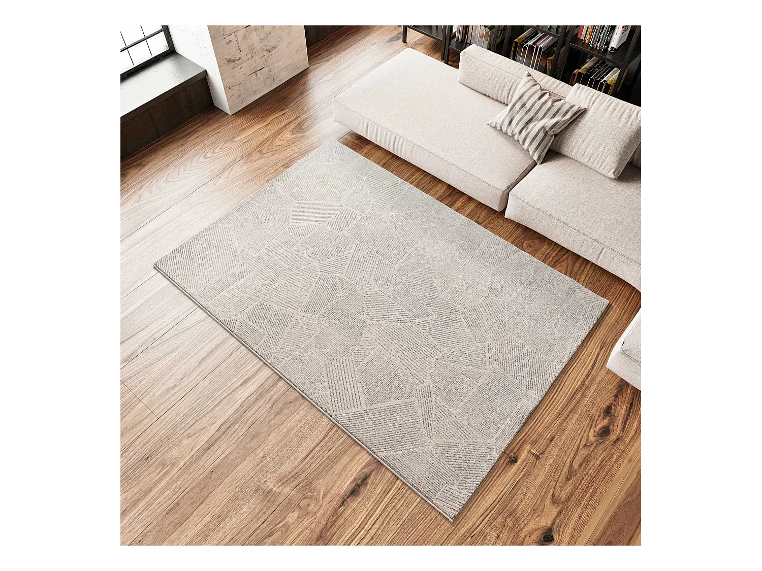 Tapis intérieur - abstrait - beige / gris - 133 x 190 cm - PORTO