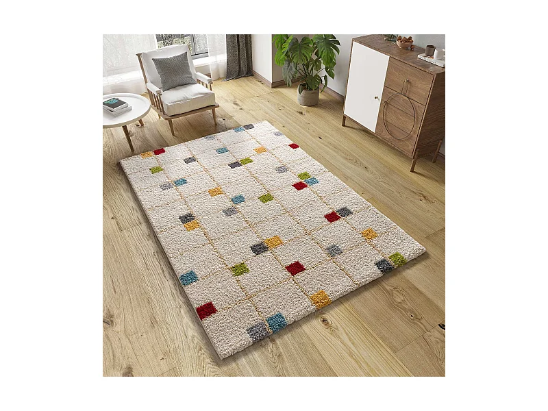Hochflorteppich - geometrisch shaggy - mehrfarbig - 133x190 cm - BREMEN