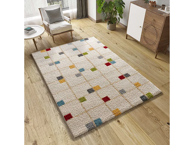 Hochflorteppich - geometrisch shaggy - mehrfarbig - 133x190 cm - BREMEN