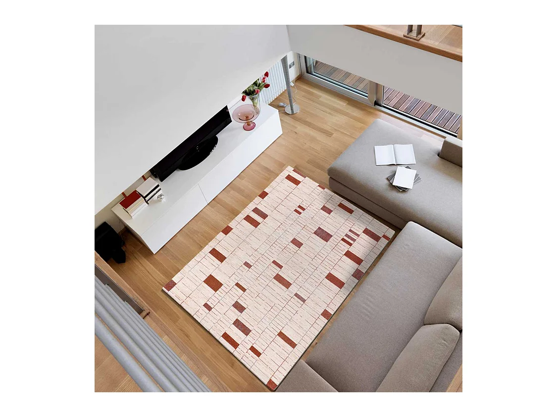 Tapis intérieur - géométrique - beige / cuivre - 80 x 150 cm - BERUTI