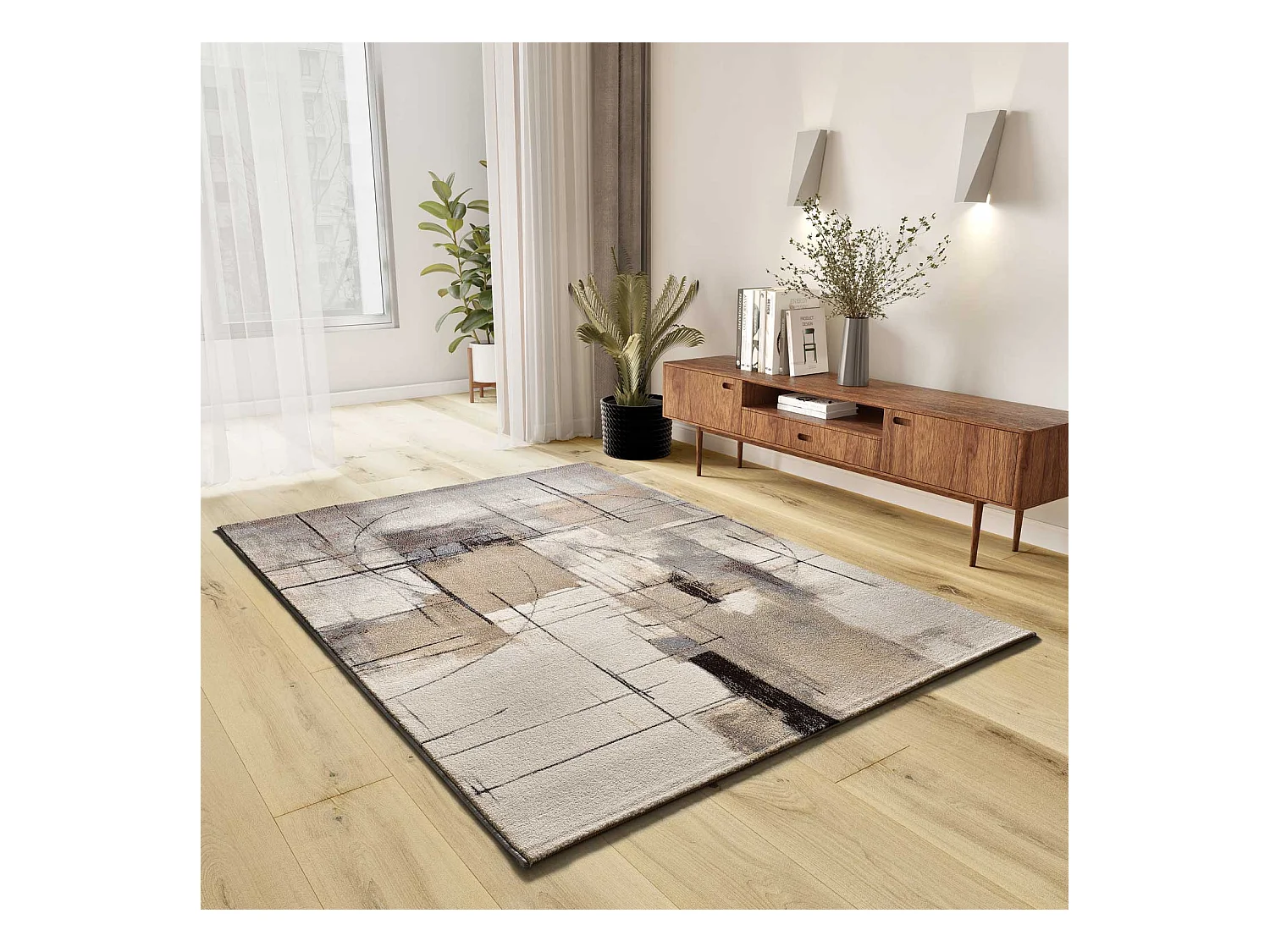 Kurzflorteppich - abstrakt - beige - 200x290 cm - BERUTI