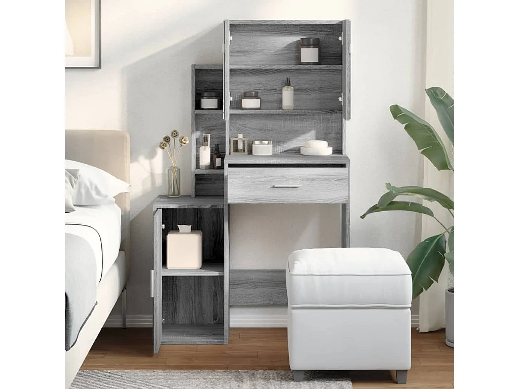Coiffeuse avec armoire sonoma gris 80x35x132 cm