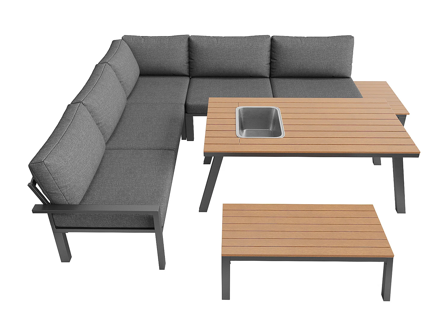 Conjunto de sala de jantar de jardim para 6-7 pessoas - estrutura em ferro galvanizado - com 1 mesa - tampo de mesa com balde de gelo - Cinza