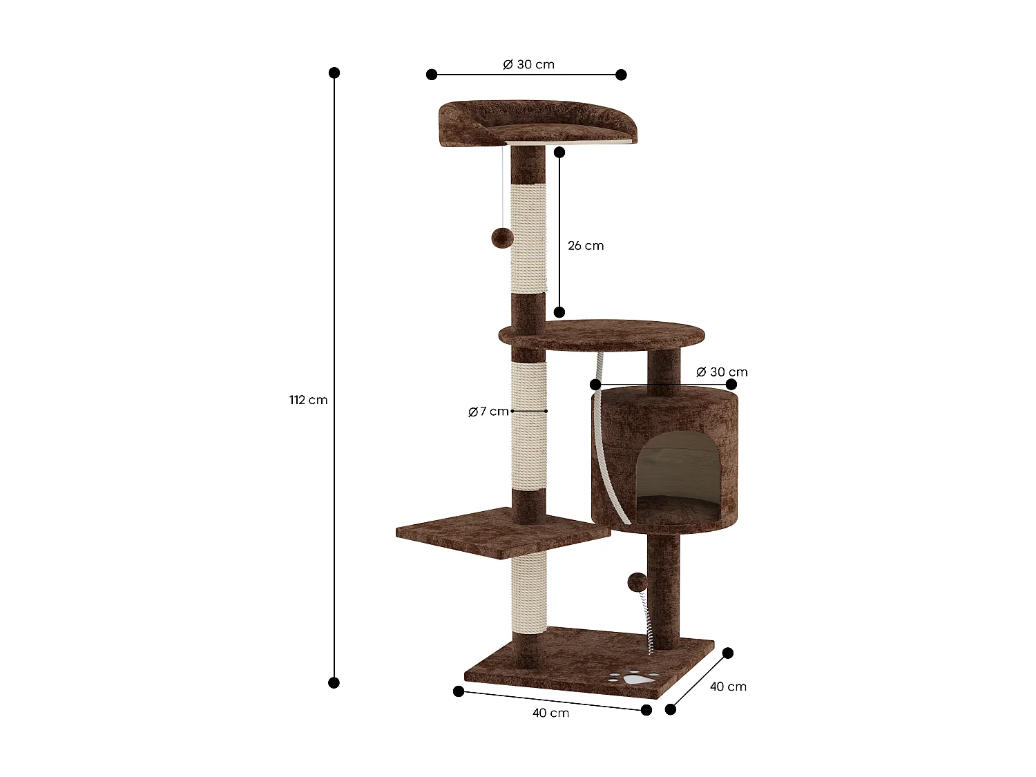 Albero per Gatto con Graffiatoio Cuccia Giocattolo Gatti Parco Giochi Tiragraffi in Sisal Naturale