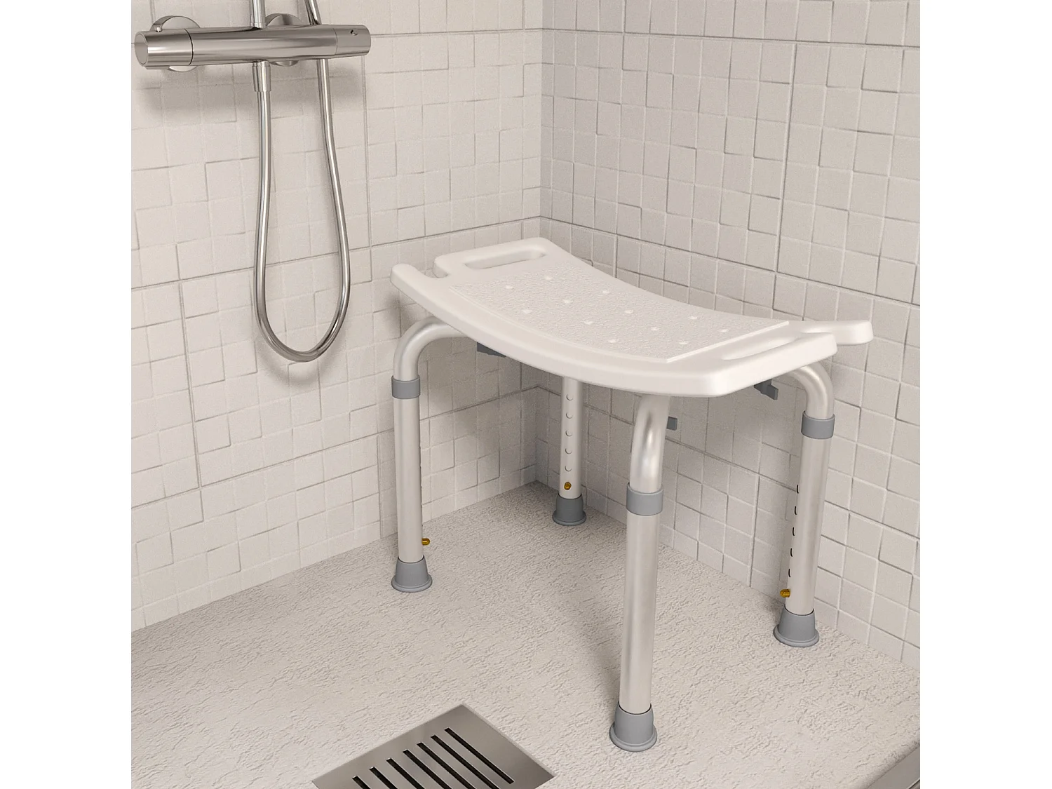 Sgabello Doccia Sedile Vasca Da Bagno Altezza Regolabile In 6 Posizioni Piedini Antiscivolo Portata Max 120 Kg Per Anziani Disabili 50 x 30 Cm Bianco