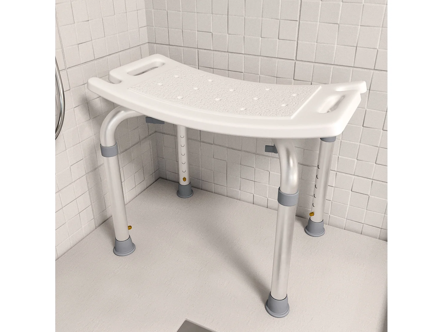 Sgabello Doccia Sedile Vasca Da Bagno Altezza Regolabile In 6 Posizioni Piedini Antiscivolo Portata Max 120 Kg Per Anziani Disabili 50 x 30 Cm Bianco