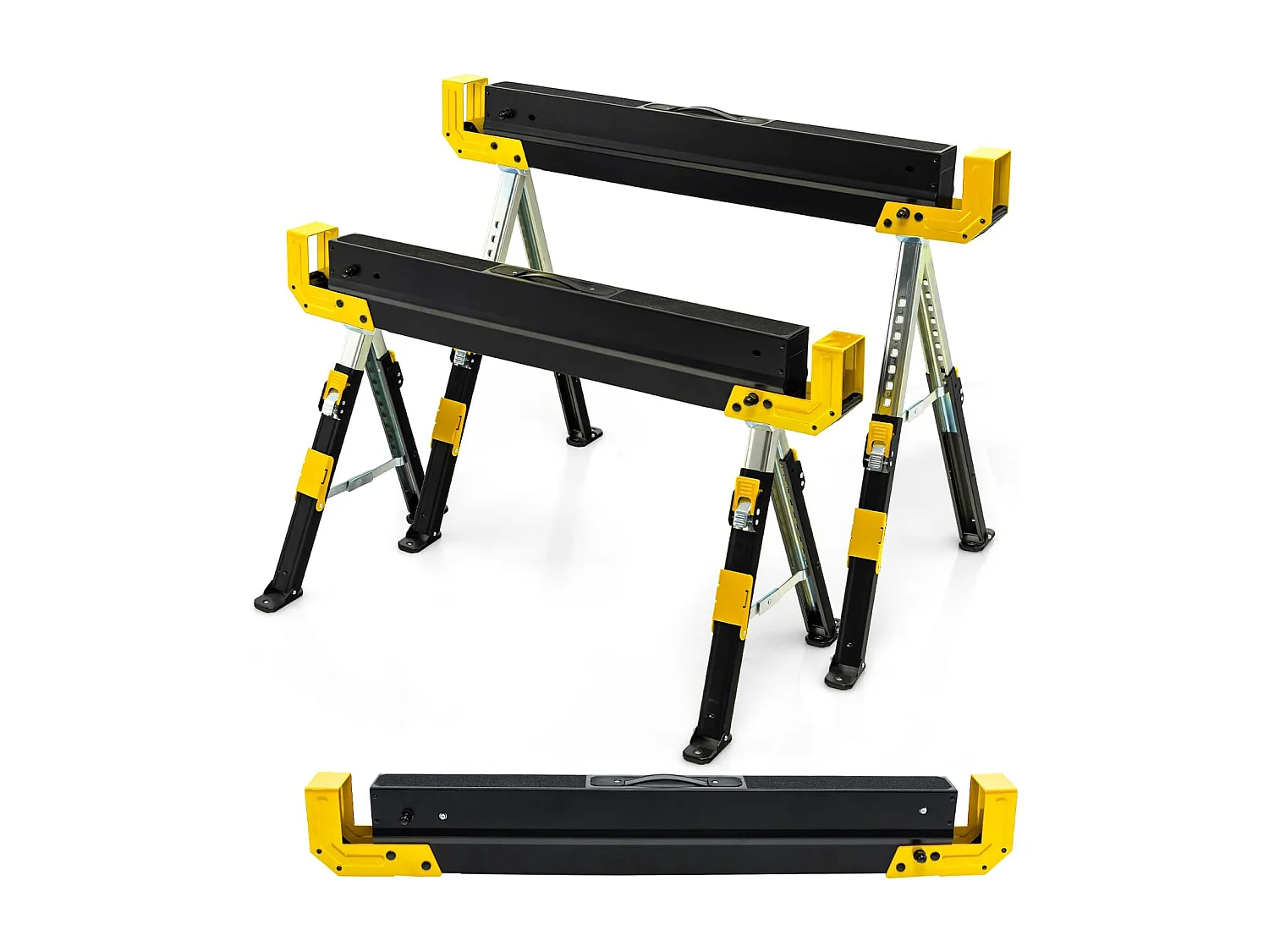 Lot de 2 Tréteaux Métalliques Robuste, avec Pieds Antidérapants Ajustables Reglable 61,5 à 82,7 cm, Grand Support jusqu’à 1180kg Usage en Paire (Jaune)