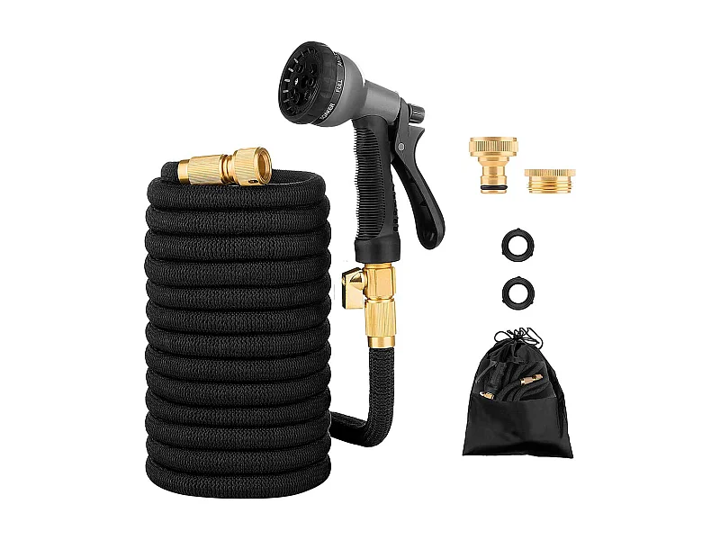 Tubo Da Giardino Estensibile Da 5 a 15 Metri Raccordi Ottone Massiccio Tubo Flessibile Per Acqua Valvola Di Arresto E Ugello Multifunzione 8 Funzioni