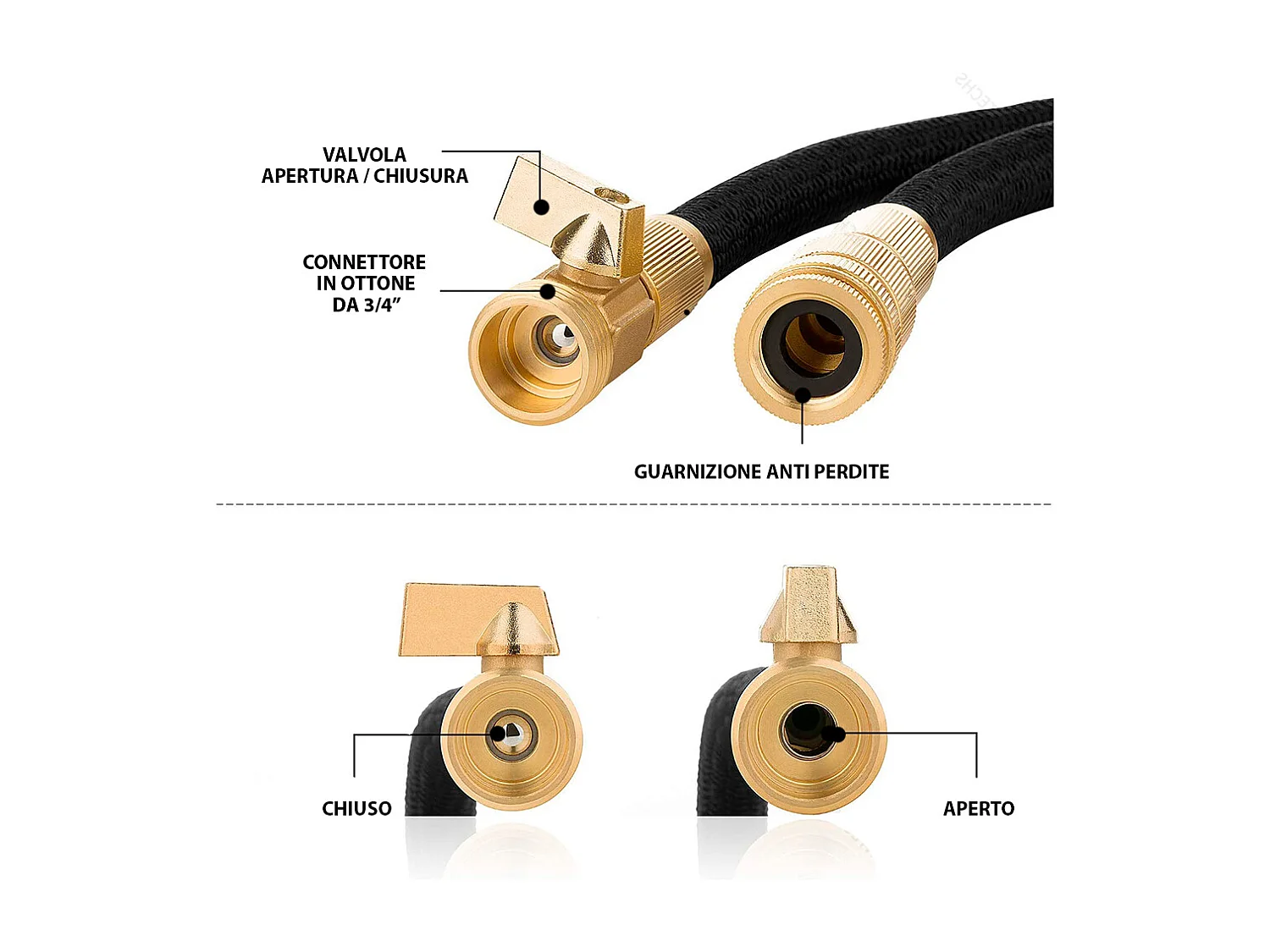 Tubo Da Giardino Estensibile Da 5 a 15 Metri Raccordi In Ottone Massiccio Tubo Flessibile Per Acqua Valvola Di Arresto E Ugello Multifuzione 8 Funzioni Giardino