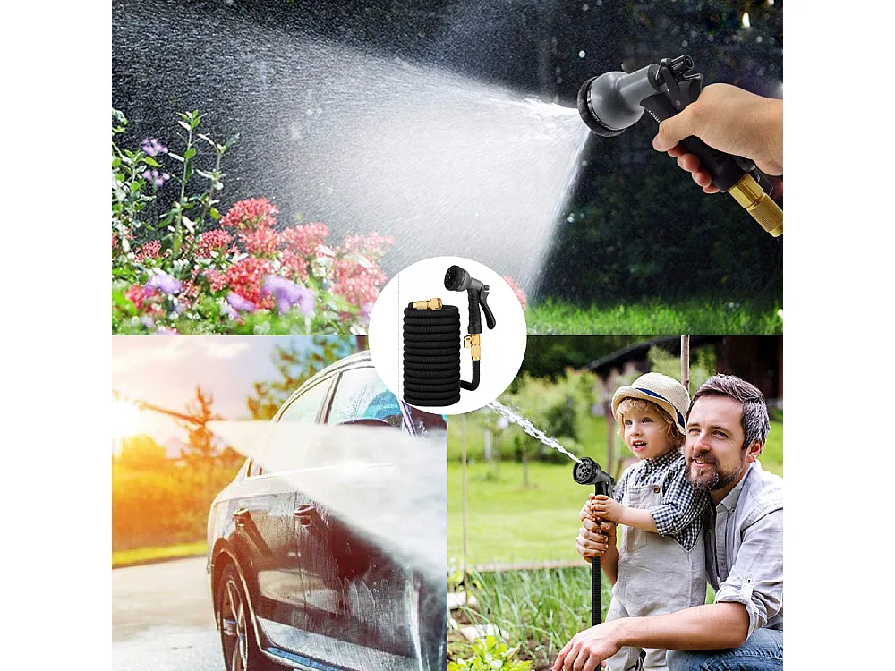 Tubo Da Giardino Estensibile Da 5 a 15 Metri Raccordi In Ottone Massiccio Tubo Flessibile Per Acqua Valvola Di Arresto E Ugello Multifuzione 8 Funzioni Giardino