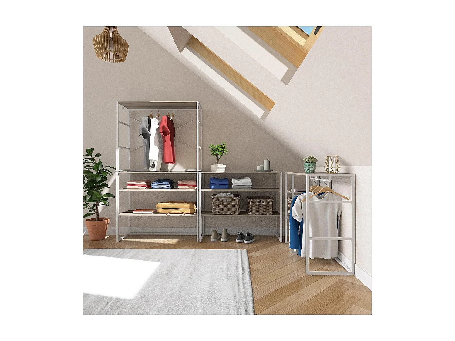 Set van 4 modulaire zolderkledingrekken 400x85cm KADRA