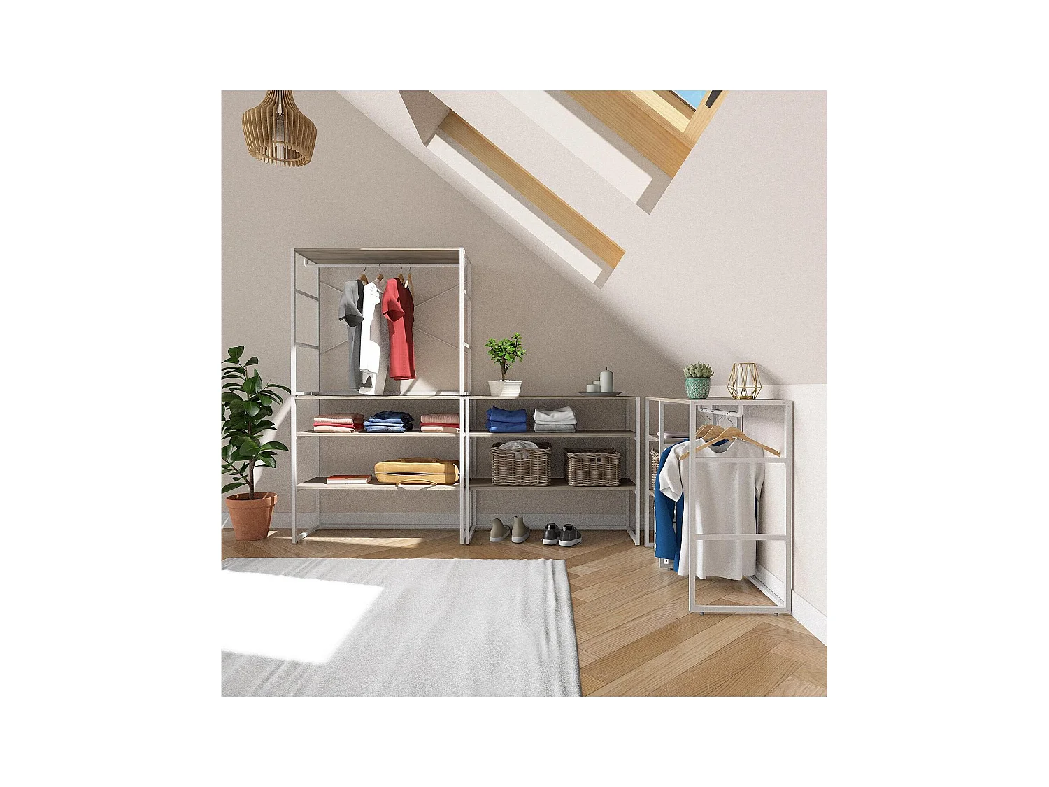 Lot de 4 portants vêtements sous combles modulables 400x85cm