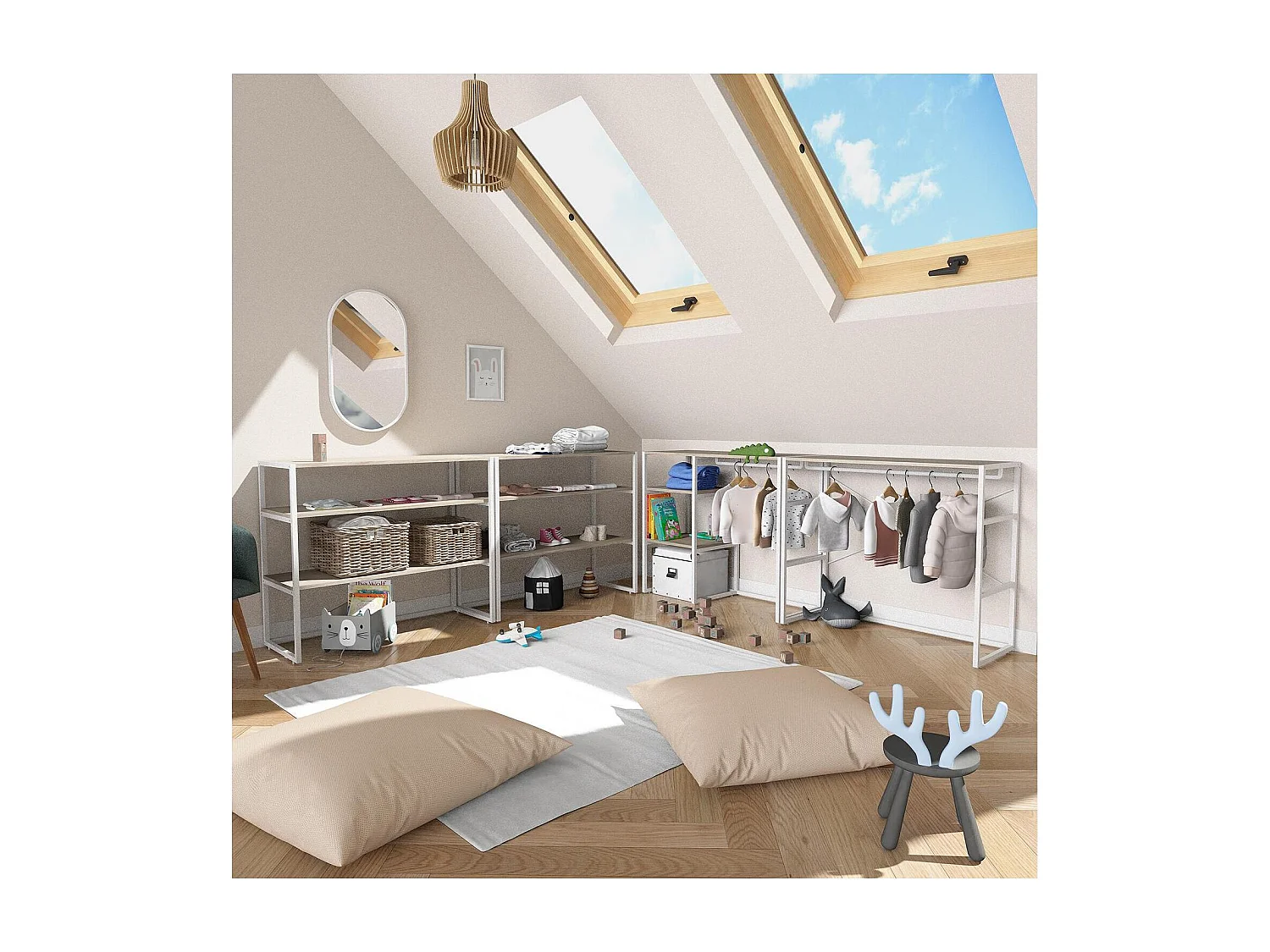 Lot de 4 portants vêtements sous combles modulables 400x85cm