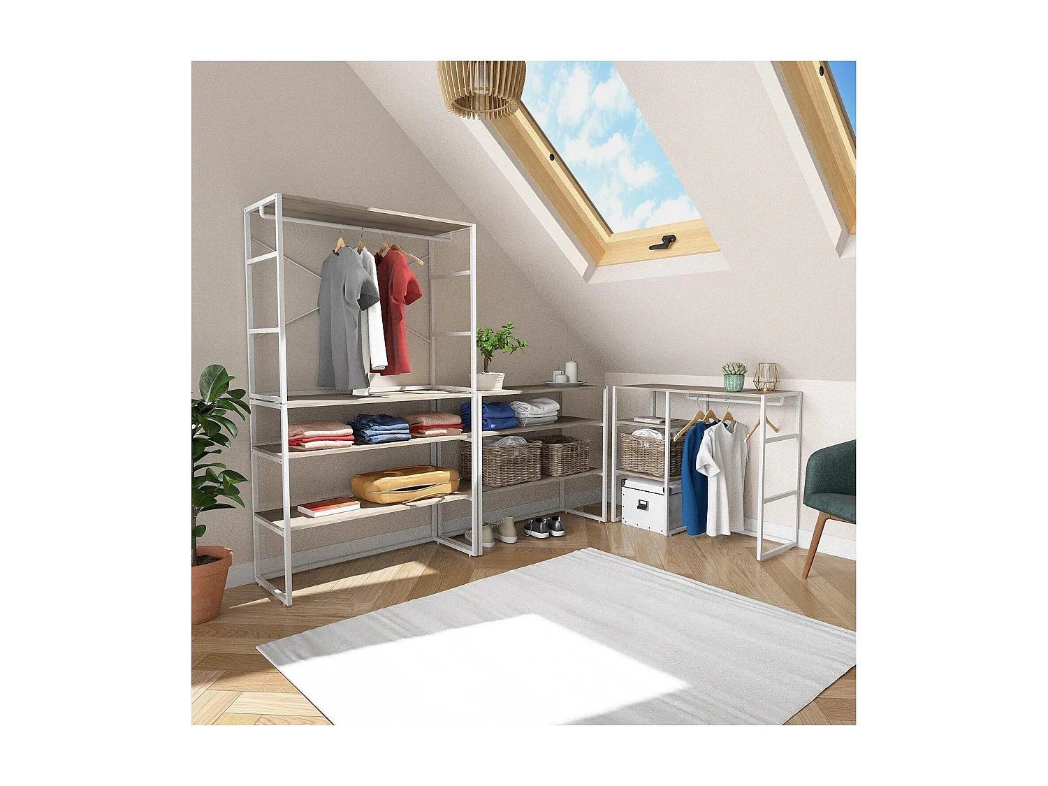 Lot de 4 portants vêtements sous combles modulables 400x85cm