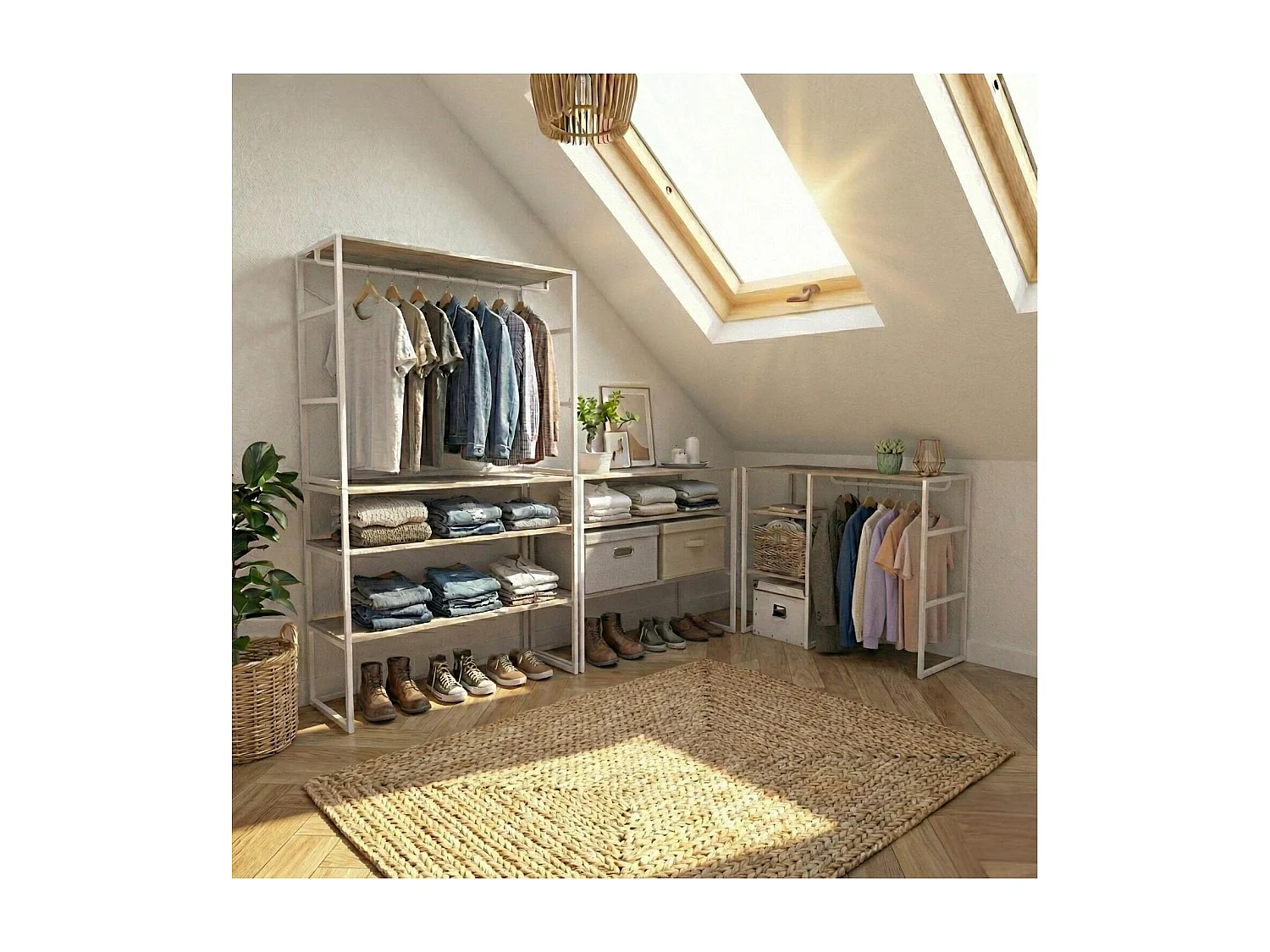 Lot de 4 portants vêtements KADRA sous combles modulables 400x85cm