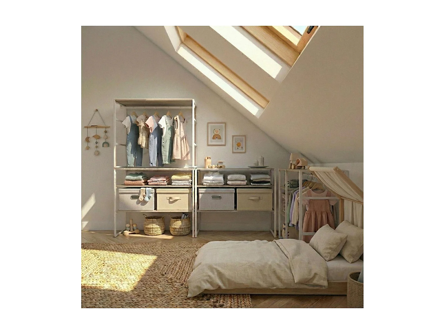 Lot de 4 portants vêtements KADRA sous combles modulables 400x85cm