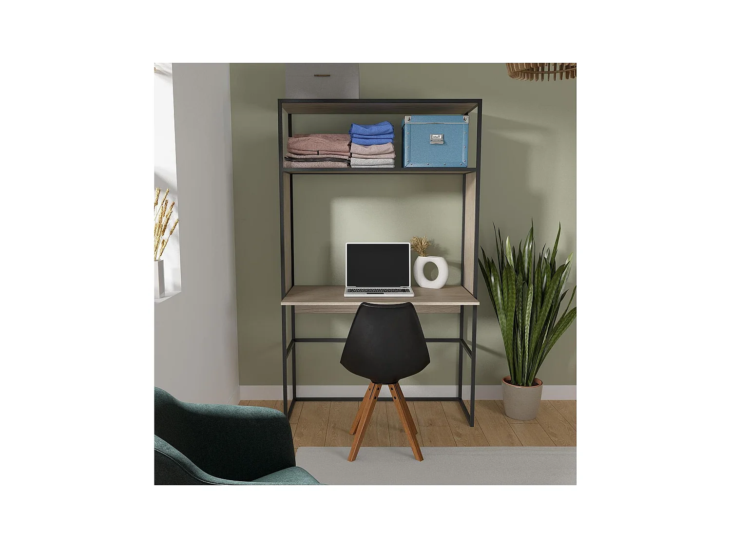 Portant bureau en bois et métal gris 110x184,5cm