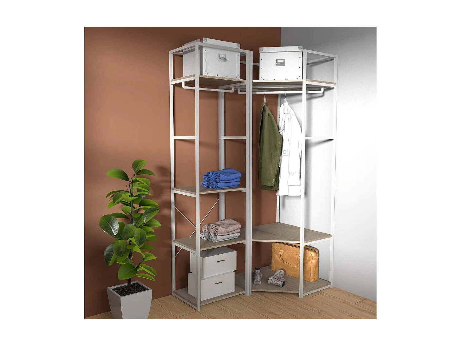 2er-Set Kleiderständer aus Holz und Metall 120x200cm JUNE