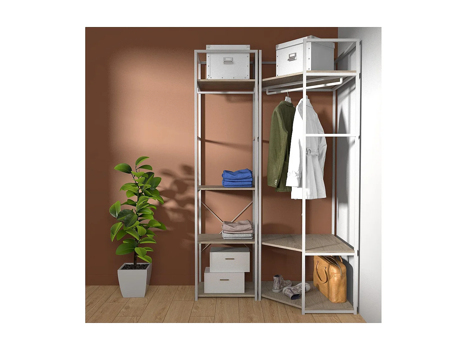 2er-Set Kleiderständer aus Holz und Metall 120x200cm JUNE