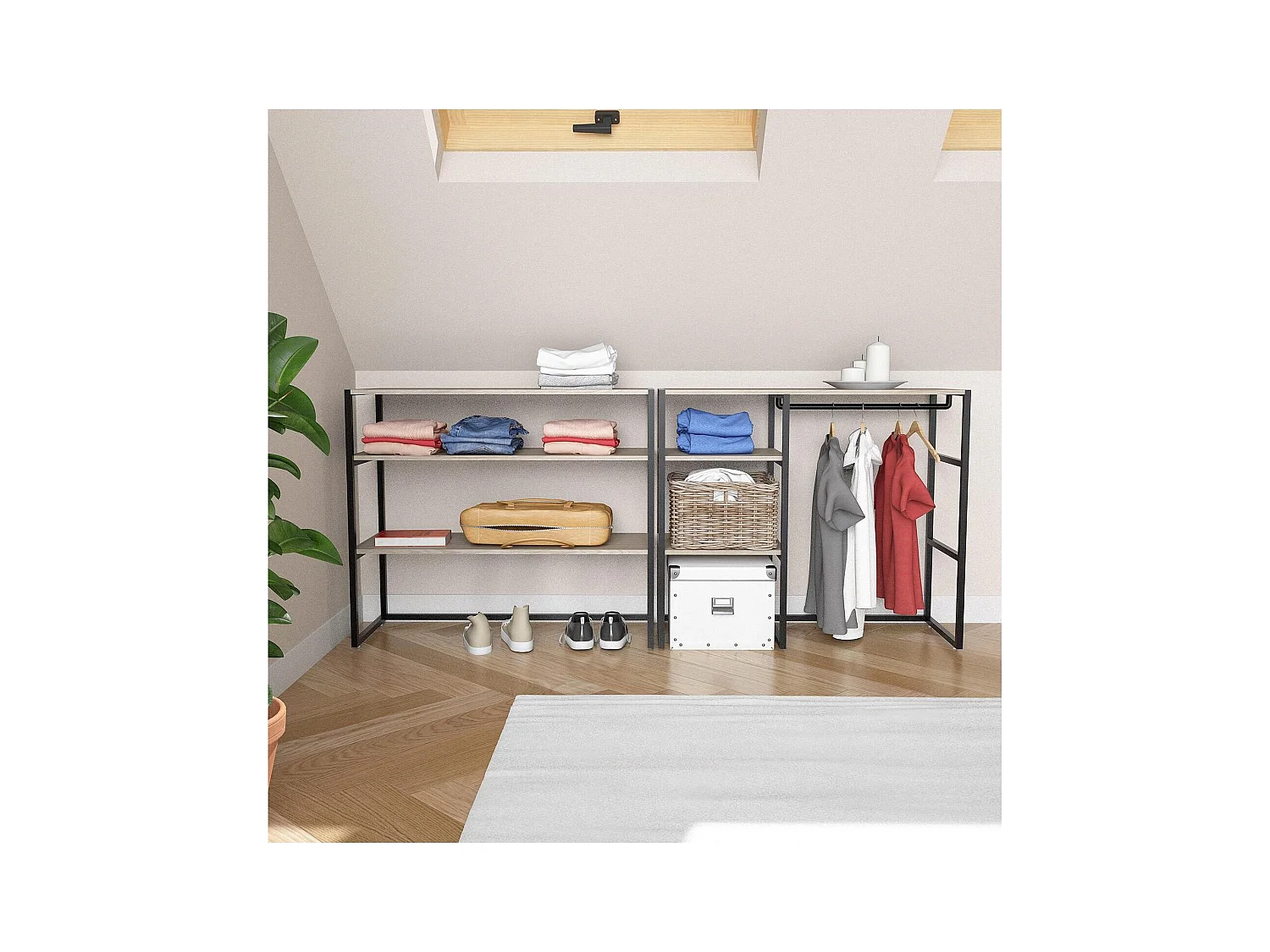 Lot de 2 portants vêtements sous combles modulables 200x85cm