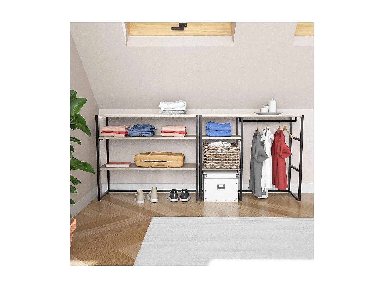 Lot de 2 portants vêtements sous combles modulables 200x85cm