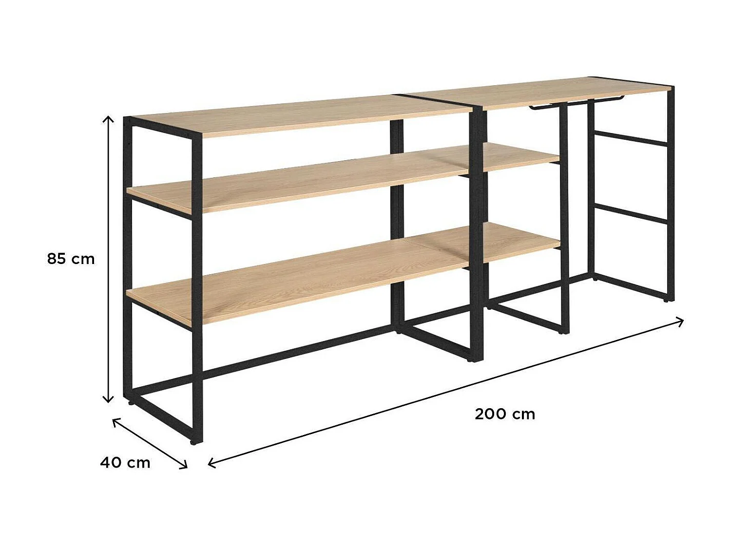 Lot de 2 portants vêtements sous combles modulables 200x85cm