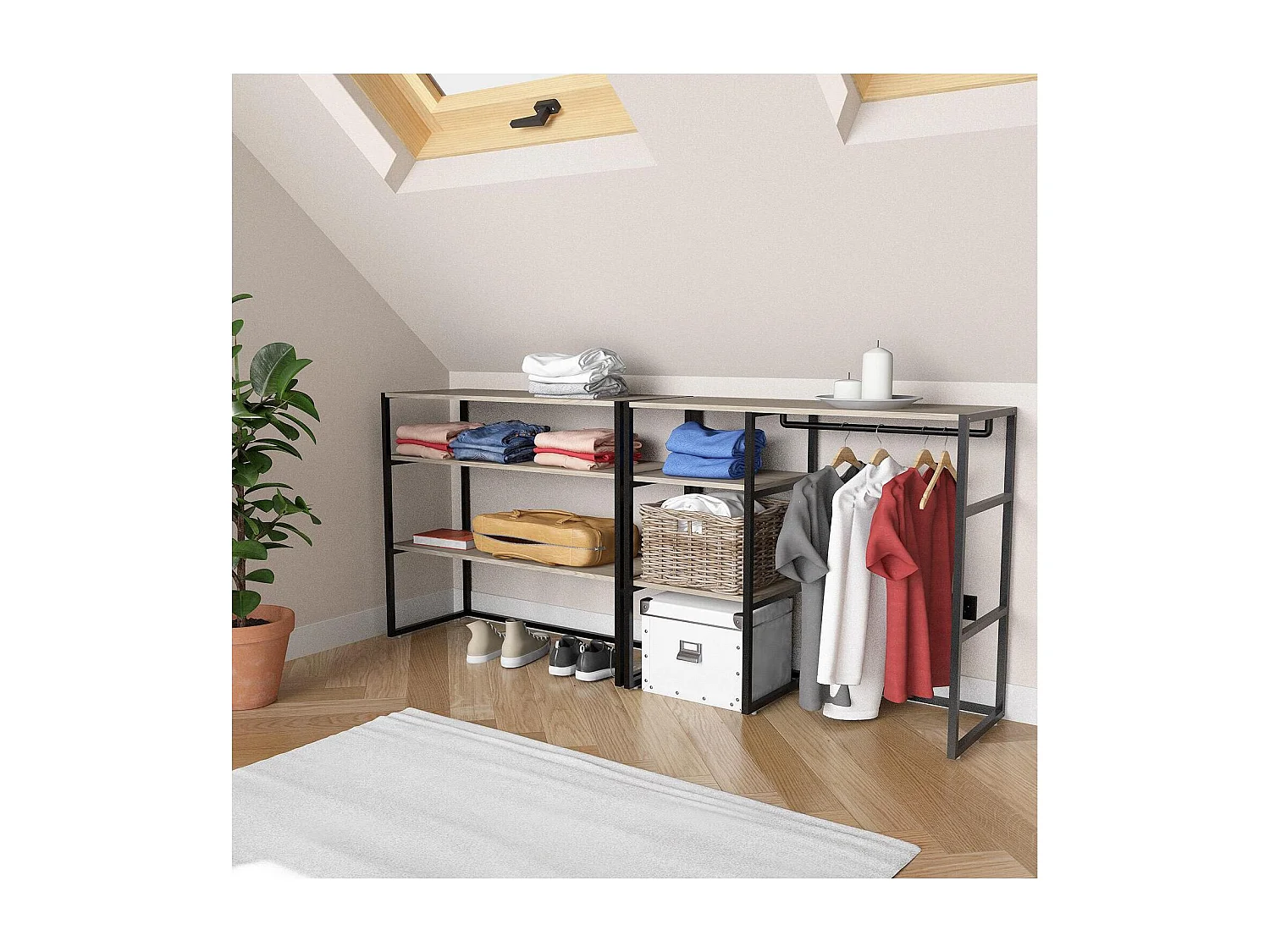 Lot de 2 portants vêtements sous combles modulables 200x85cm