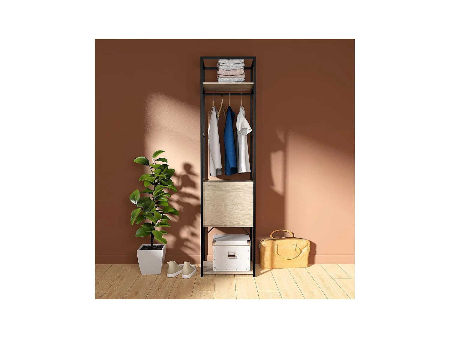 JUNE geschlossener Kleiderständer aus Holz und Metall