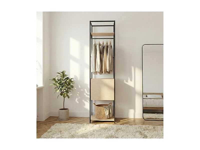 Portant vêtements en bois et métal noir 50x200cm - rangement fermé