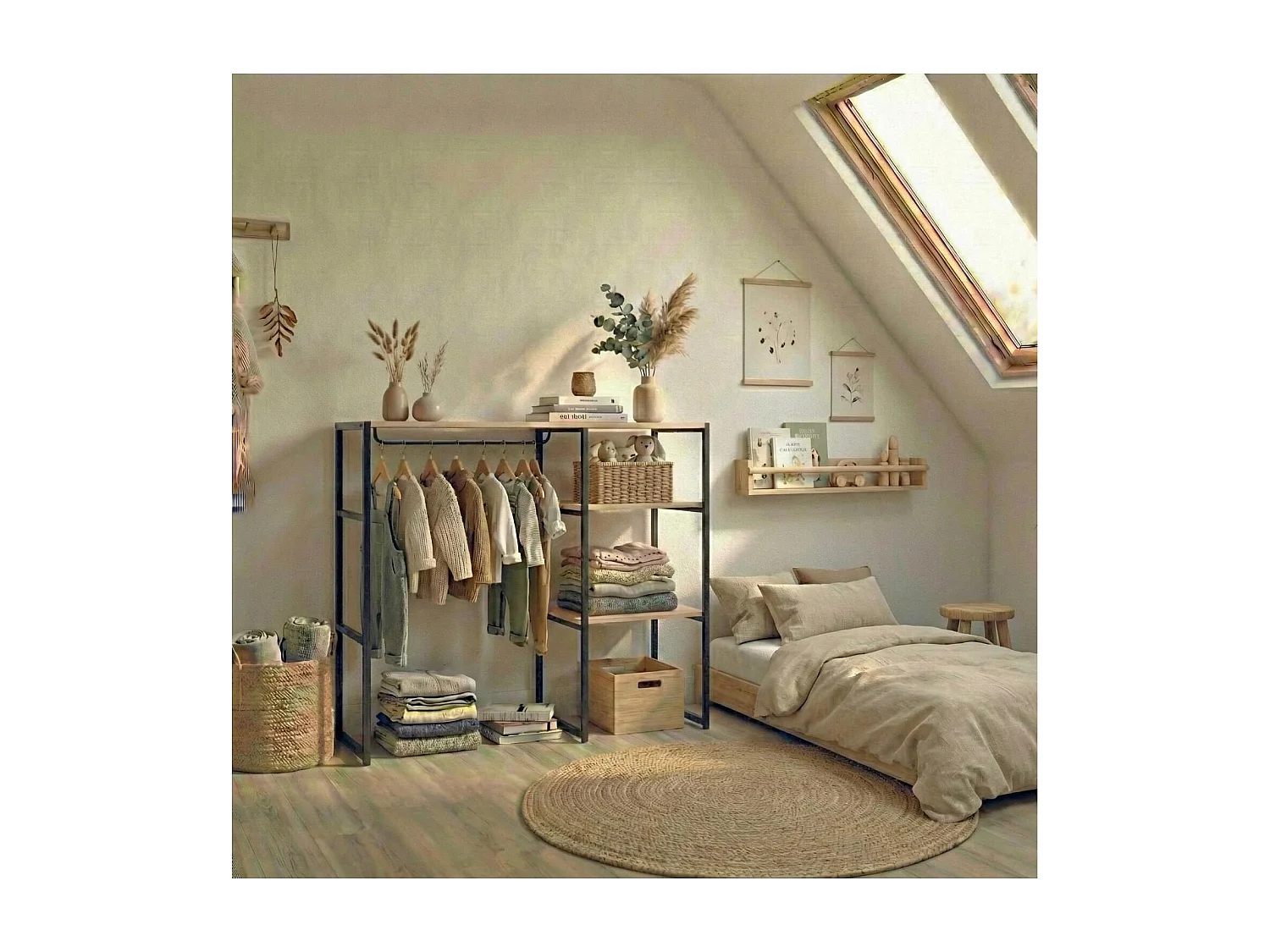 Appendiabiti da soffitta KADRA 100x85cm con armadio e ripiani