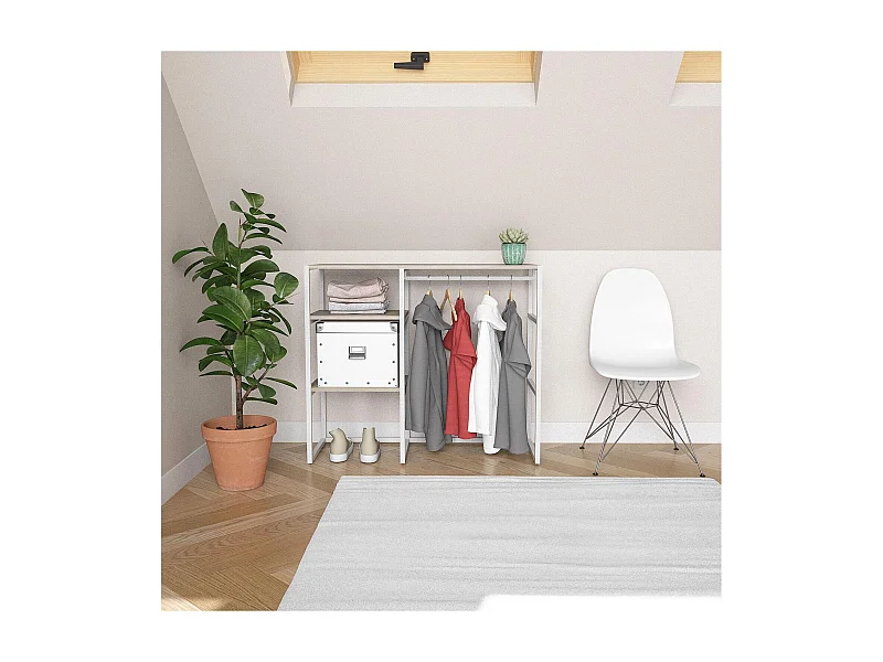 KADRA 100x85cm Dachbodenkleiderständer mit Kleiderschrank und Regalen