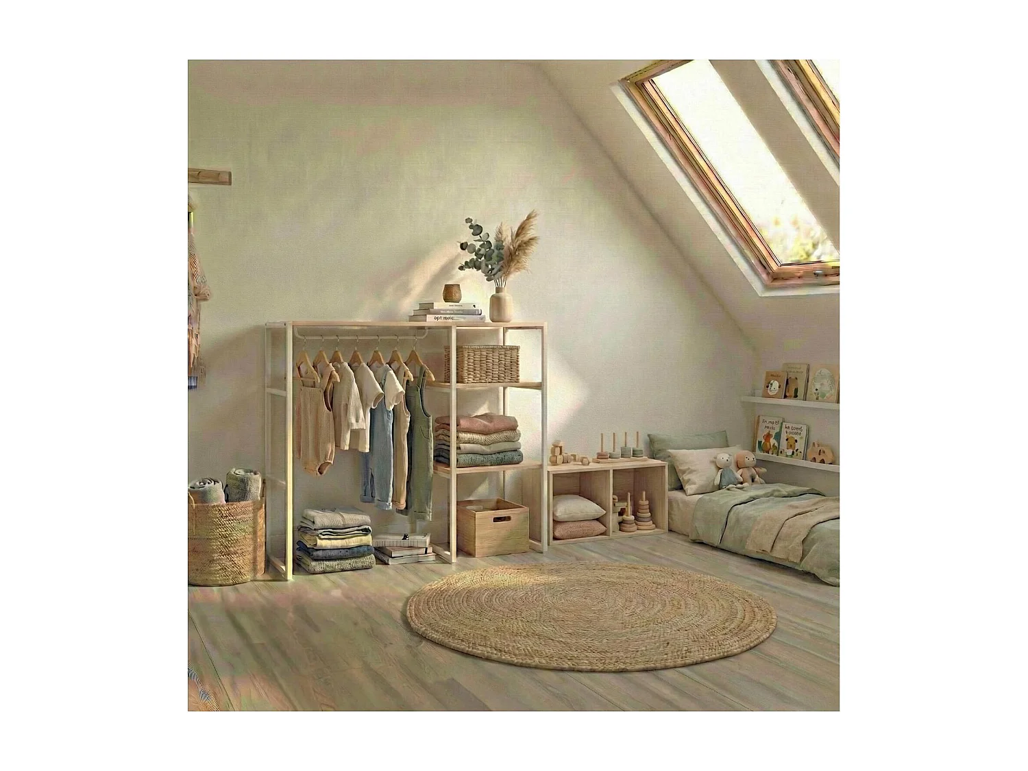 Portant vêtements sous combles KADRA penderie et étagères 100x85cm