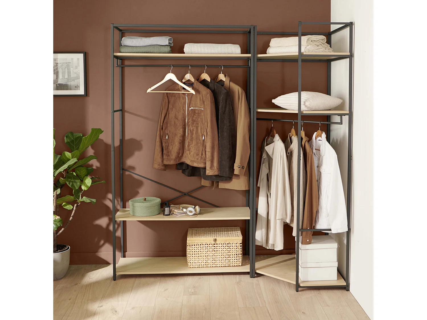 2er-Set Kleiderständer aus Holz und Metall 180x200cm JUNE