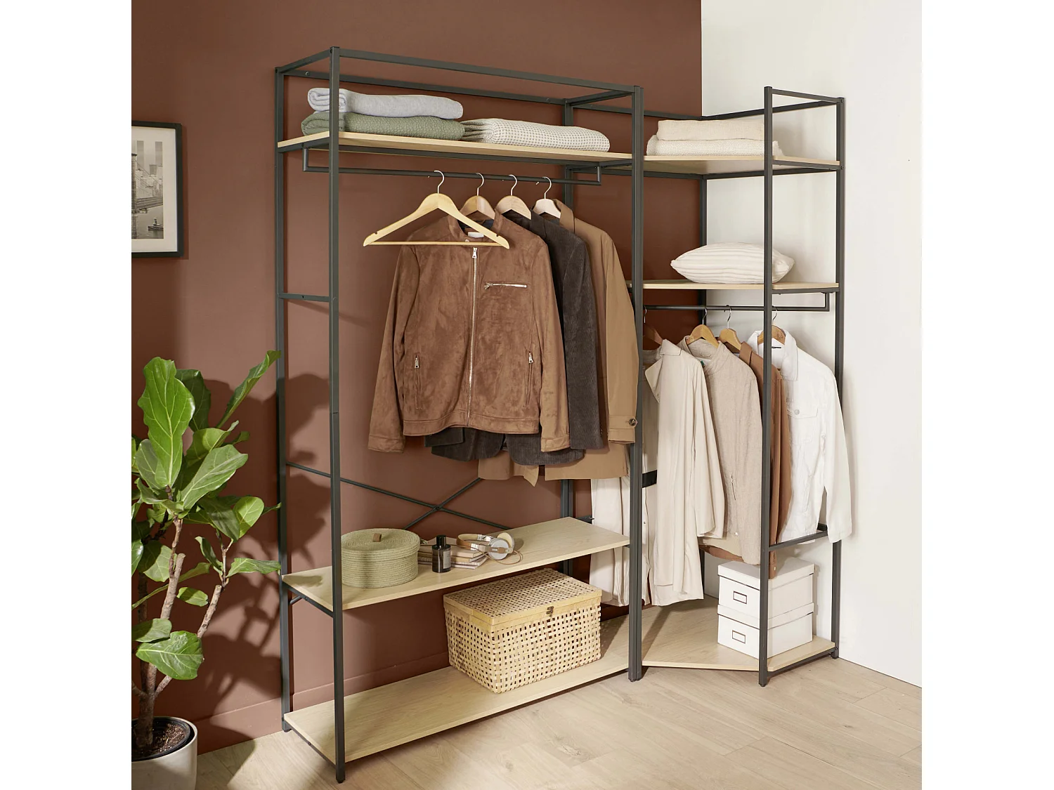 2er-Set Kleiderständer aus Holz und Metall 180x200cm JUNE