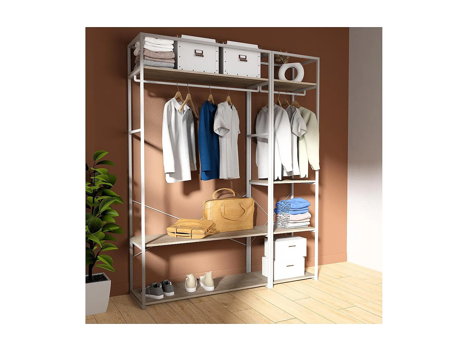 2er-Set Kleiderständer aus Holz und Metall 160x200cm JUNE