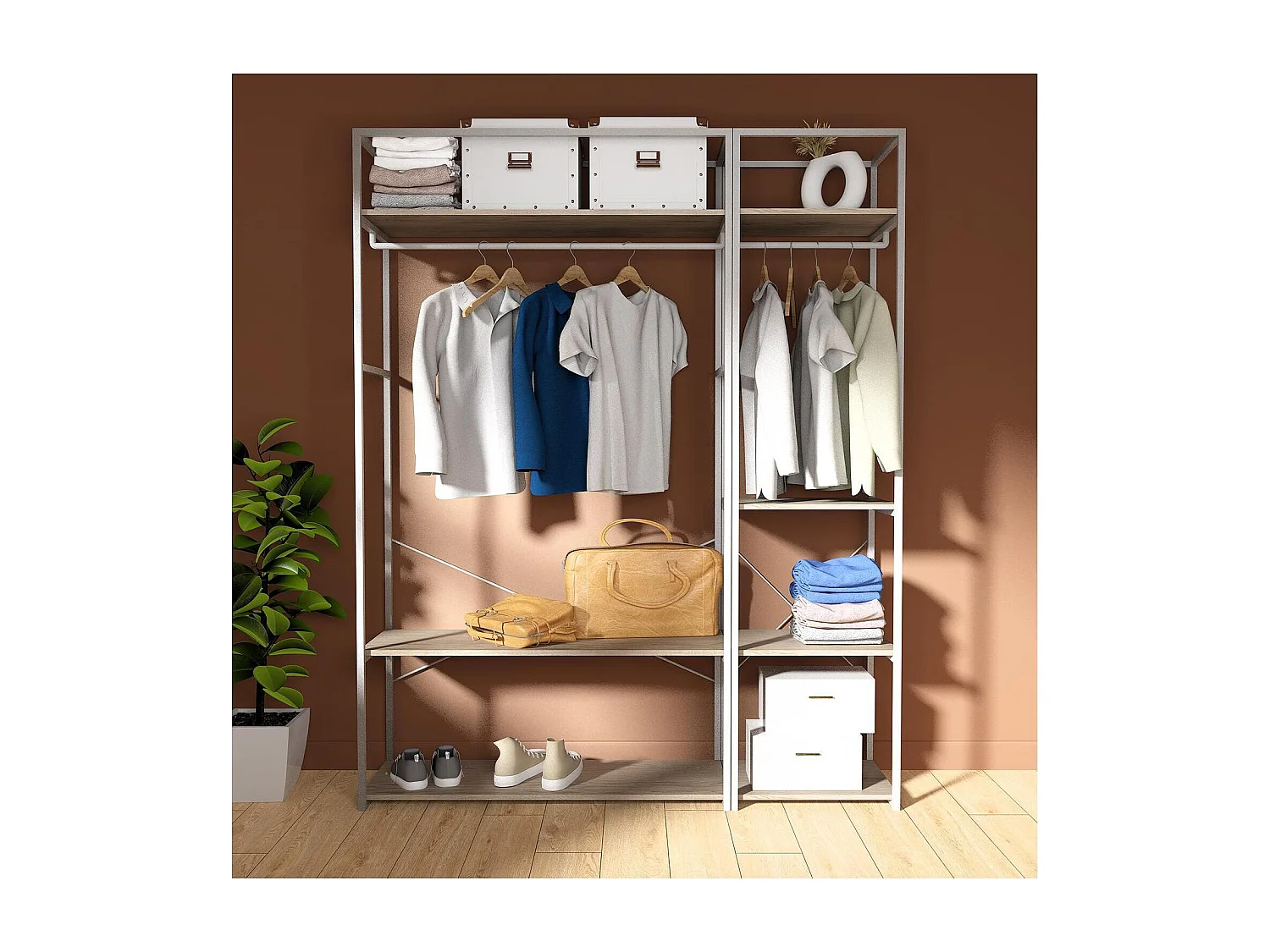 2er-Set Kleiderständer aus Holz und Metall 160x200cm JUNE