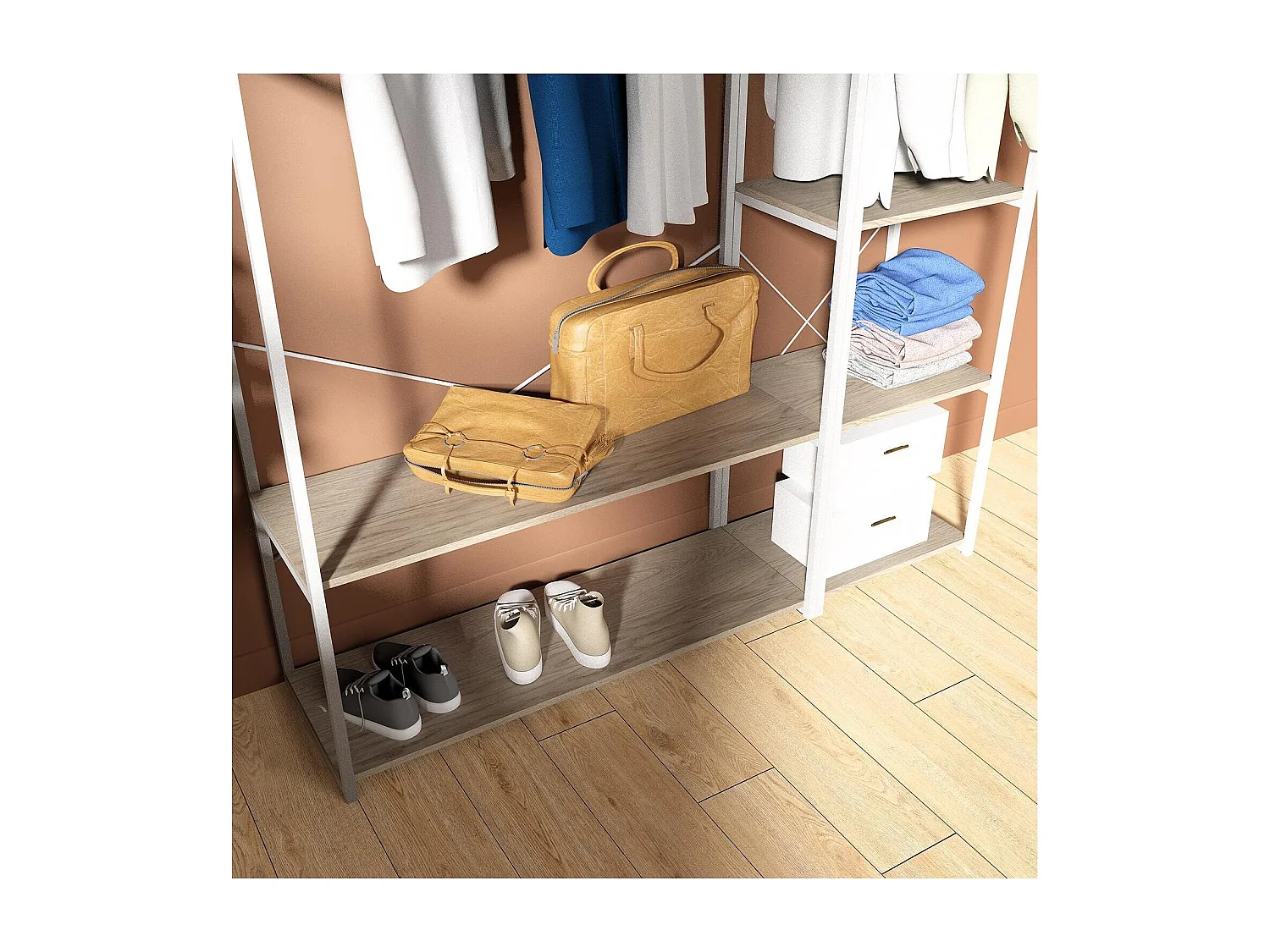 2er-Set Kleiderständer aus Holz und Metall 160x200cm JUNE