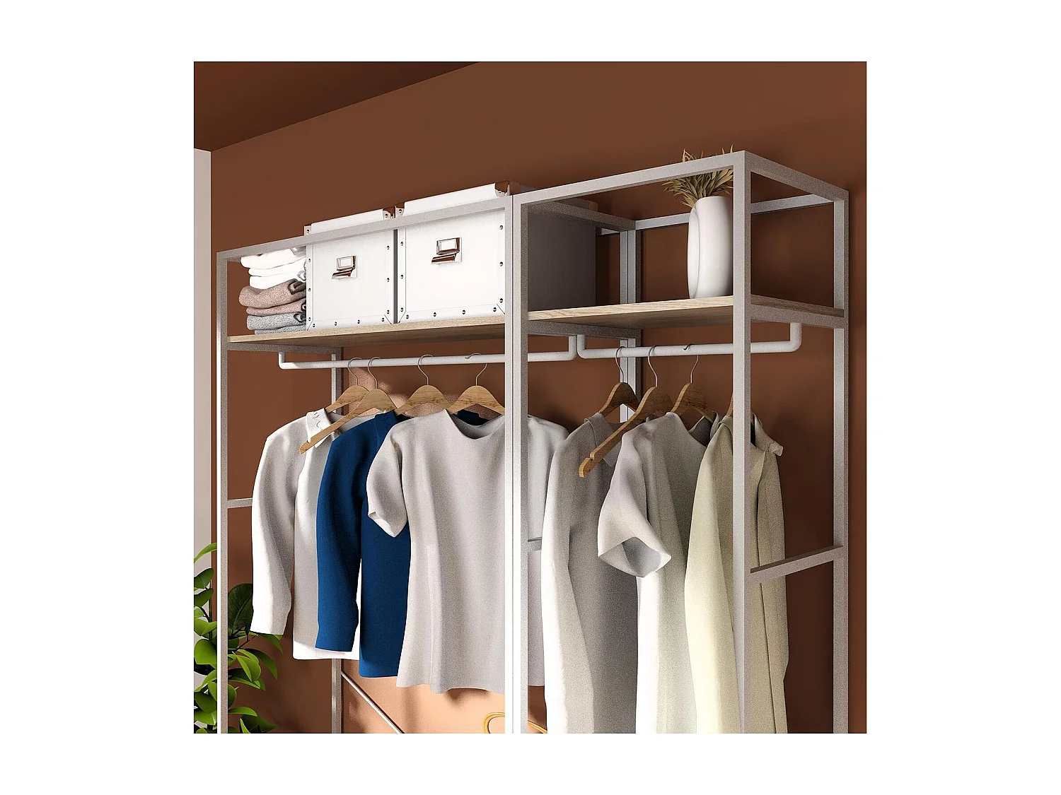 2er-Set Kleiderständer aus Holz und Metall 160x200cm JUNE